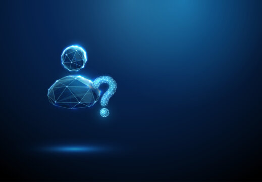 3D blue avatar and question mark. Inquiry, ai support assistant, virtual agent help, question answer, problem solving, faq guidance, information concept