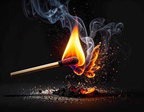 Burning match ignites with sparks