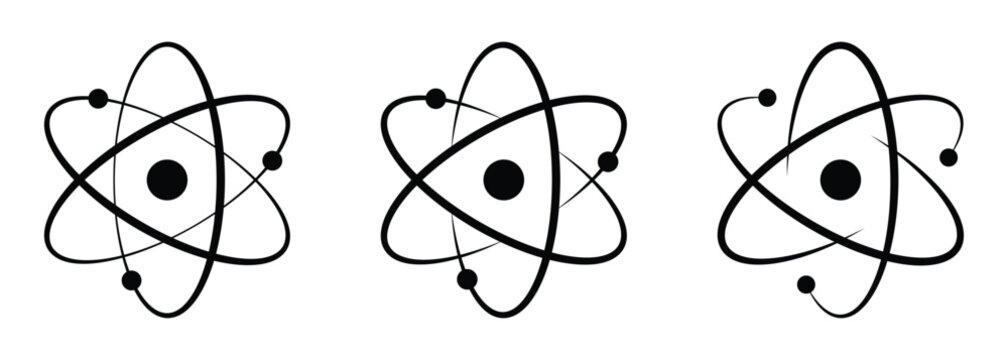 Atomic icon set. Science sign, symbol. Atomic structure. Nuclear energy. Vector illustration.