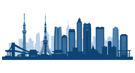 Obraz premium Tokyo city skyline silhouette with famous towers and buildings