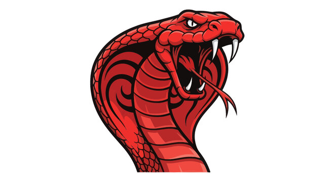 Red cobra mascot head showing fangs in striking position