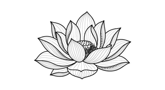Black and white lotus flower illustration.
