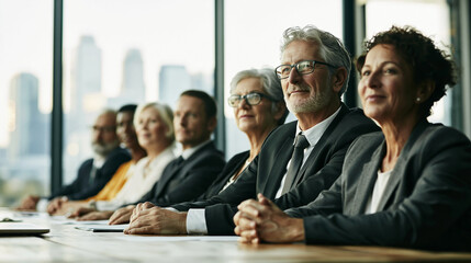 Obraz premium Professional business leaders and employees listening attentively during a corporate presentation or conference, achieving success together