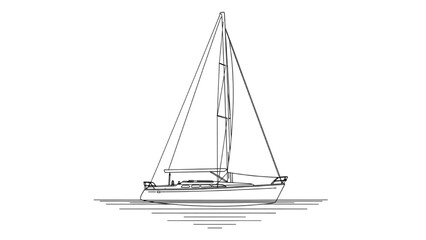 Sailing yacht floats on calm sea with 2D AutoCAD Vector illustration © Stock Image Paradise