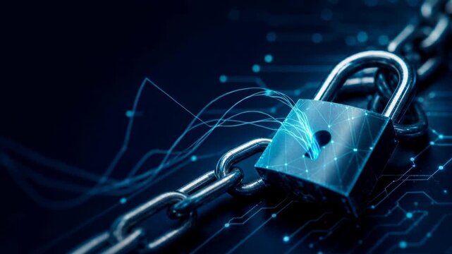 supply chain management logistics risk management. Digital security concept with locked chain and futuristic cyber network connections