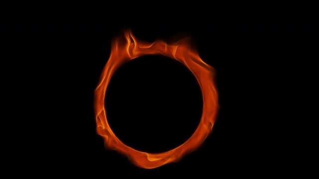 Realistic round fire frame animation, cinematic burning flame circle border isolated on transparent background 4K