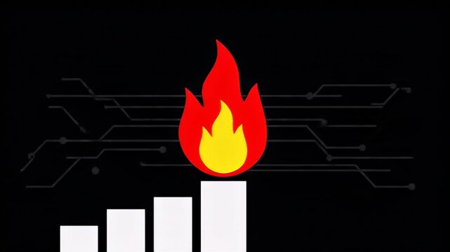 Striking graphic featuring a vibrant flame atop maximum signal strength bars, symbolizing peak wireless performance, blazing fast digital connection, and robust network reliability
