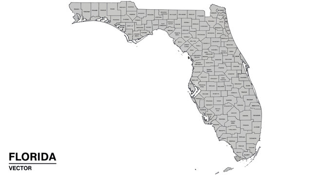 Map of florida featuring county boundaries and labels in gray