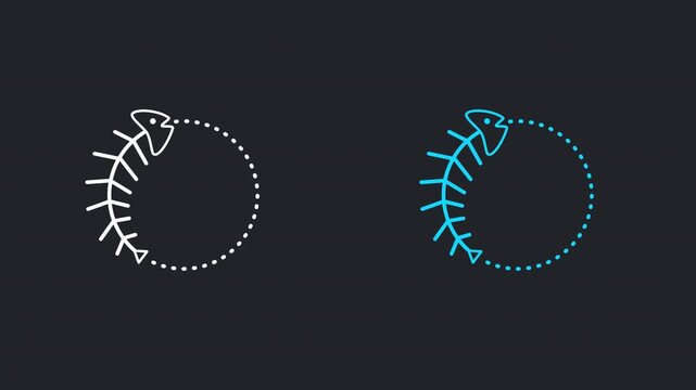 Animated Fishbone Loading Circle. Looping Minimalist 2D Outline Skeleton Buffering Icon on Alpha Channel.
