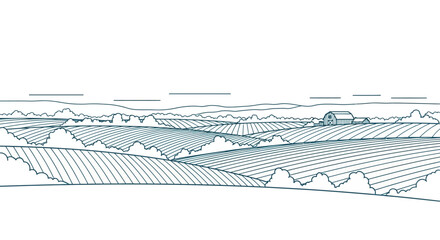 Rolling hills with rows farmland landscape. © Indah