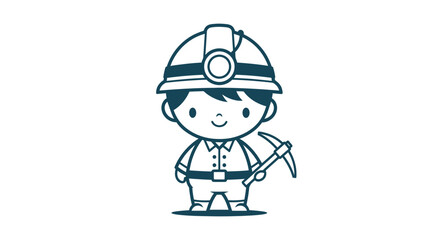 Fototapeta premium Smiling cartoon miner with pickaxe tool.