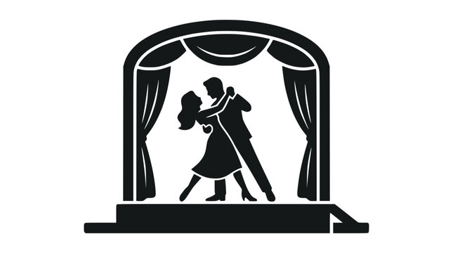 Ballroom dancing couple on stage silhouette.
