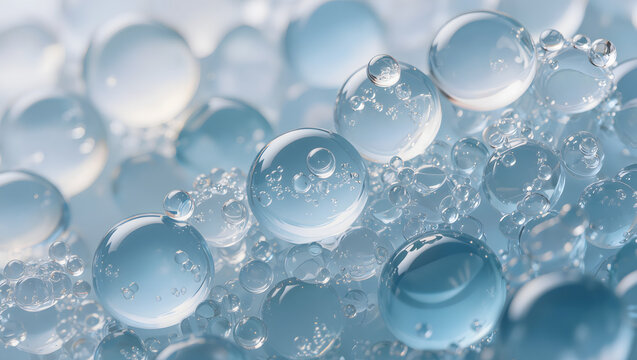 Blue hyaluronic acid bubbles skincare science background