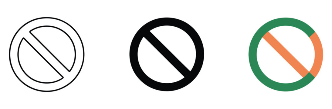 Prohibition signs set, different style restriction symbols