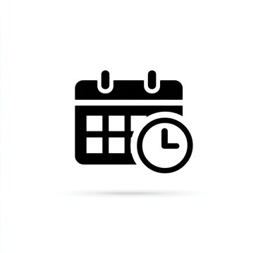 Black calendar icon with a clock overlay, symbolizing appointments