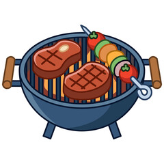 Charcoal Barbecue Grill with Steaks and Meat Skewer Illustration © Sutrisnodraw