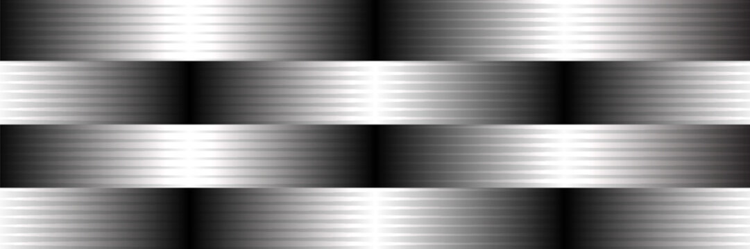 Black and white striped halftone gradient. Fading line gradation background. Repeating strip pattern backdrop. Parallel lines wallpaper for overlay, print, cover. Vector Doppler effect concept