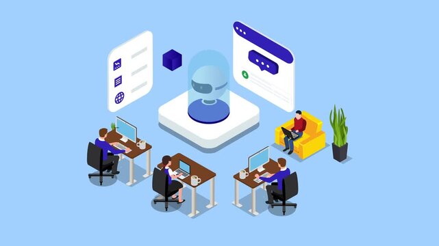 Artificial Intelligence Chatbot and Office Team Collaboration Concept 3d animation cartoon