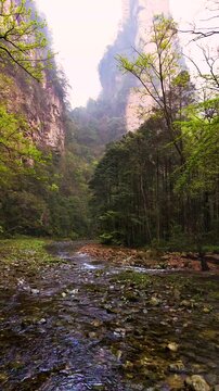 Vertical Cinematic Drone Footage of Avatar Mountains River &ndash; Misty Peaks and Epic Natural Landscape