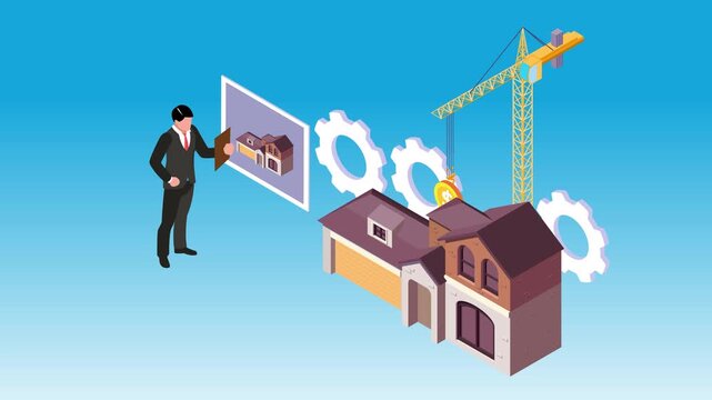 Real Estate Development, House Construction and Investment 3d animation cartoon