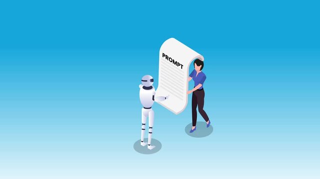 AI Prompt Engineering and Human Robot Collaboration Concept 3d animation cartoon