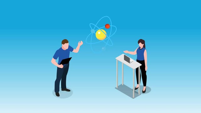 Quantum Physics and Nuclear Science Education Concept 3d animation cartoon