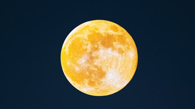 Full yellow moon appearing bright against dark night sky