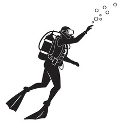 Fototapeta premium Scuba Diver Silhouette Bubbles Illustration