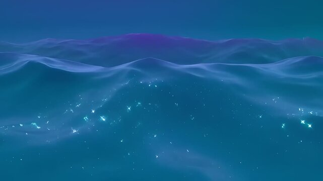 Sparking blue ocean waves motion graphic background