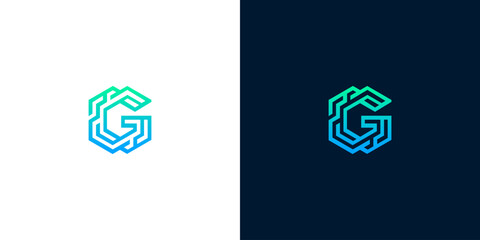 Obraz premium Abstract Hexagonal Letter G Logo Design Featuring Geometric Circuit Line Art Style For Modern Technology Branding