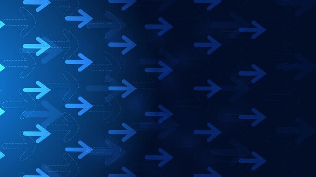 Abstract background with many right pointing arrows and flowing motion dark gradient space for text animation