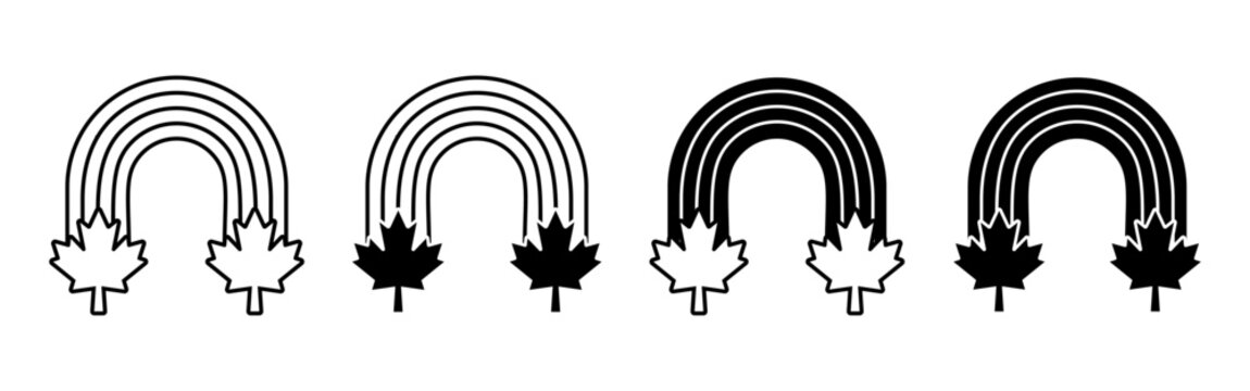 Colorful Rainbow Icons with Cloud and maple leaf Symbols.