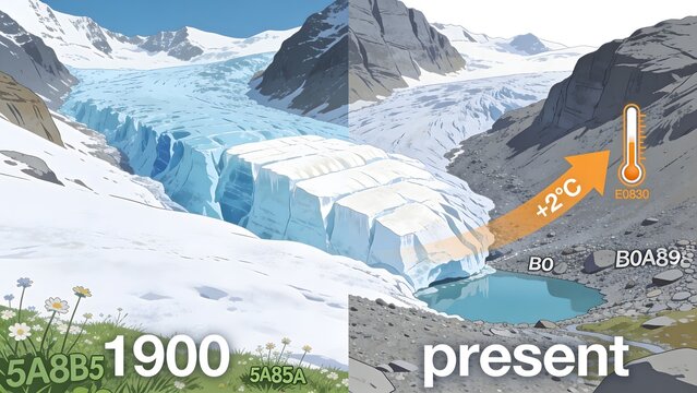 Austrian Alpine Glacier Retreat Climate Change Temperature Increase Pasterze Vector
