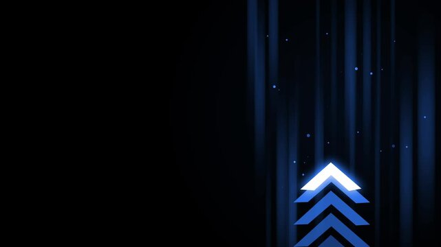Dark glowing arrow stack rising background with light beams and particles futuristic abstract business growth concept animation