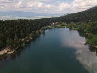Fototapeta premium Scenic Drone Photo of Bolu Golcuk Nature Park and Peaceful Lake Landscape