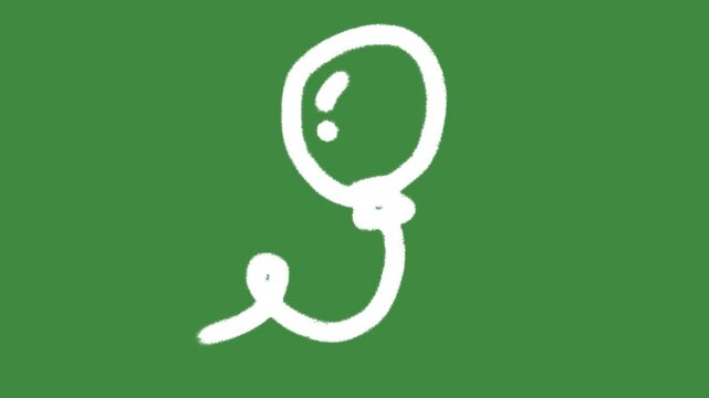 Celebration balloon party event hand-drawn cartoon graphic with chalk outline floating balloon icon on green screen background for school classroom birthday festival line art element concept.