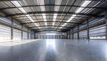 Obraz premium concrete floor inside industrial building use as large factory warehouse storehouse hangar or plant modern interior with metal wall and steel structure with empty space for industry background