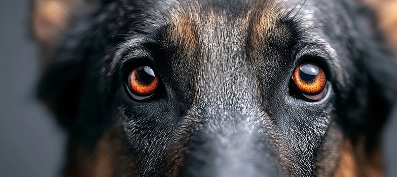 A close up wildlife photography portrait staring animal German Shepherd features eyes for poster