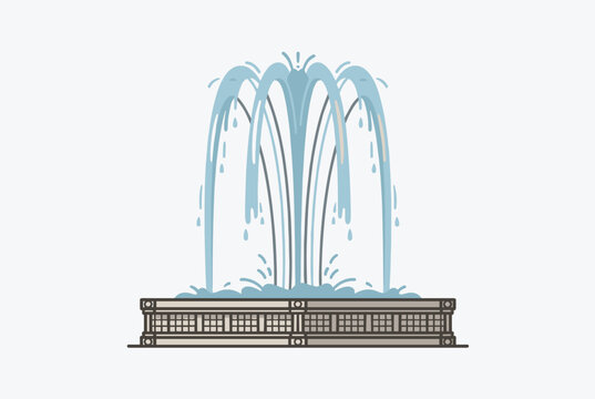 Classic park fountain vector illustration with symmetric water streams spraying upwards from a decorative stone basin.