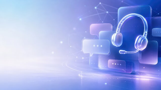 Clean Digital headset with message bubbles on blue gradient background