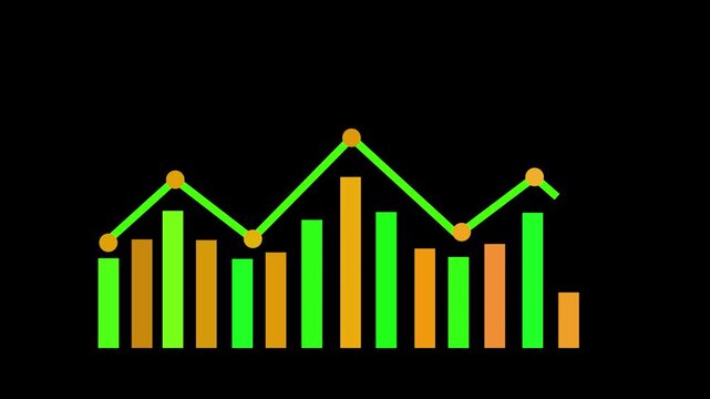 Simple bar and line chart showing business graph data trend and growth animation