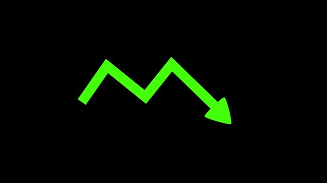 Downward zigzag arrow symbolizing decline loss or falling trend animation