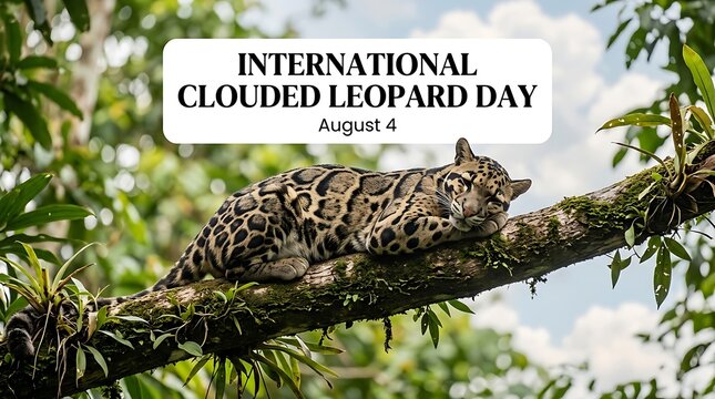 Majestic clouded leopard resting on a tree branch in lush green forest habitat