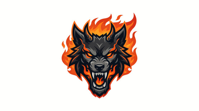 Fiery Wolf Head Logo Emblem.