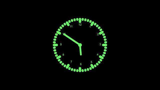 Analog clock isolated with dotted numbers and hands animation