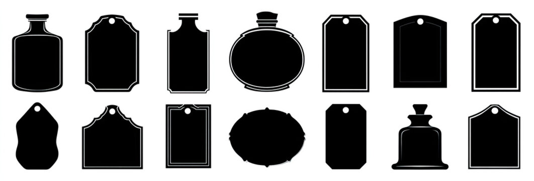 Collection of black silhouette tag shapes, various styles
