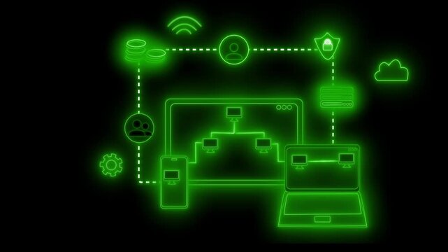 Glowing digital network with cloud security animation