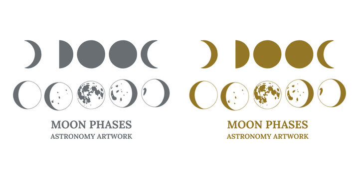 Moon phases astronomy artwork lunar cycle illustrations
