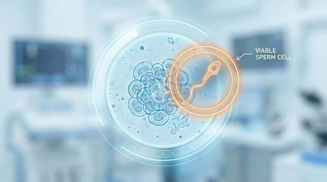ICSI candidate fertilization process with viable sperm cell and embryo development in laboratory environment showing advanced reproductive technology