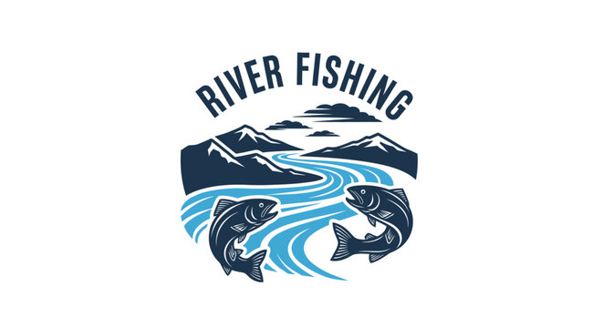 River Fishing Logo Design Concept.